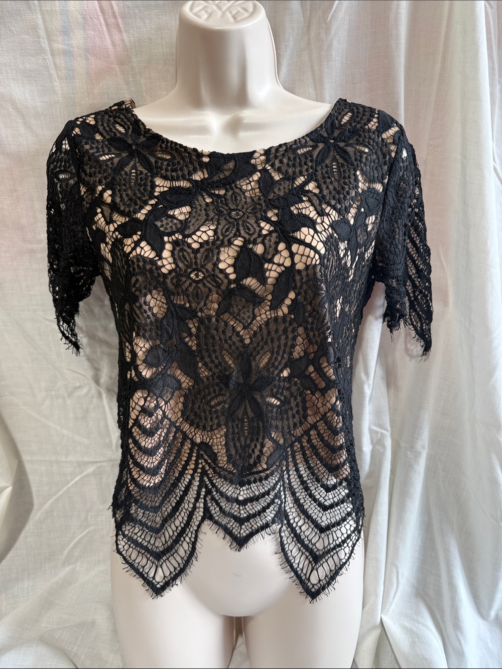 Express Black Lace Short-Sleeve Overlay Top